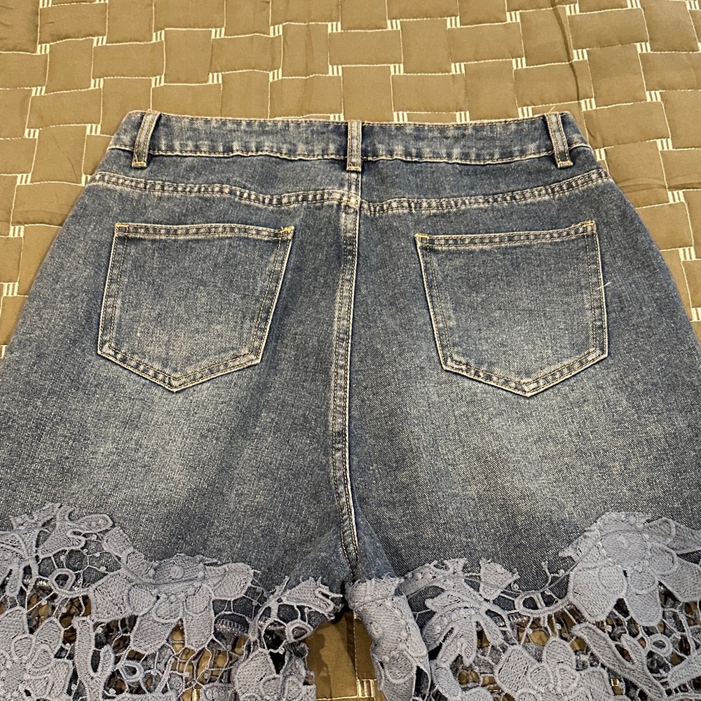 Denim Lace-Panel Jeans - Blue - Picture 7 of 11